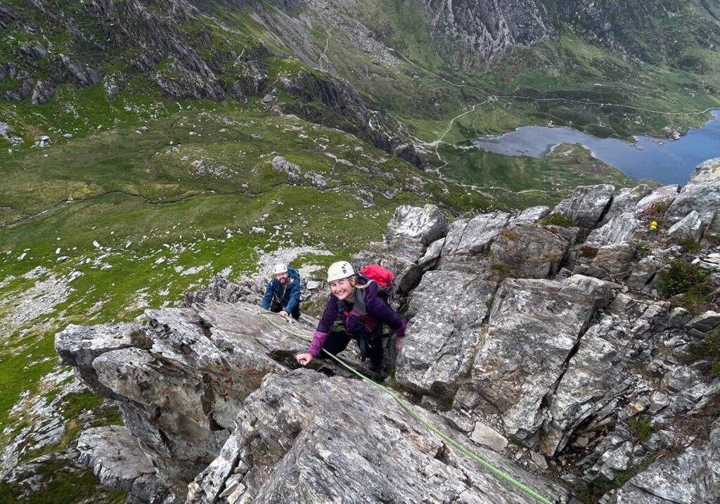 Grade 2 guided scrambling in the Ogwen Valley, Cwm Idwal area of Snowdonia